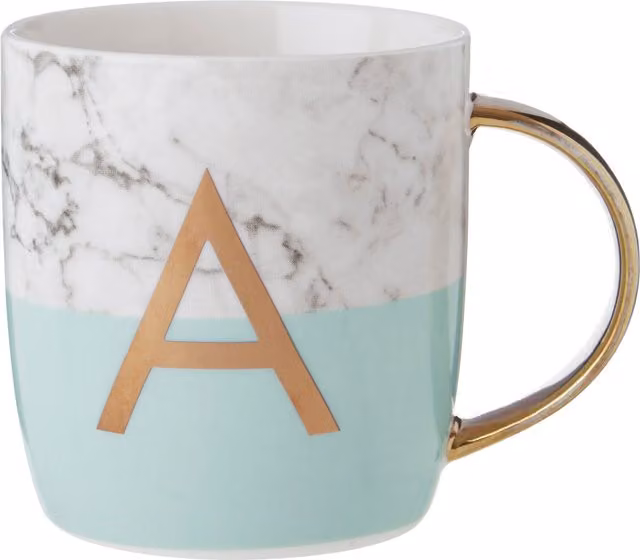 Orsina Personalized Pastel Green and Gold Monogram Ceramic Mug