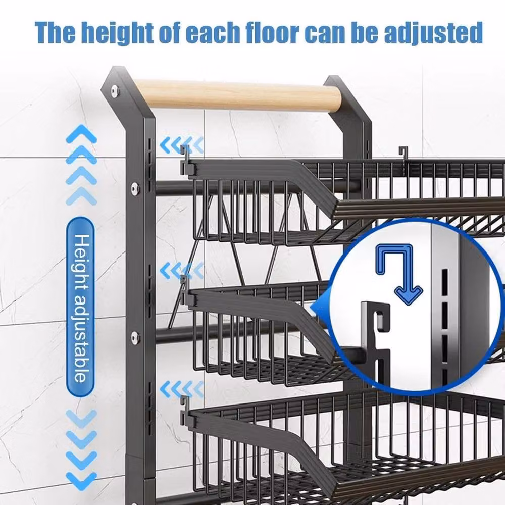 EONLION 4 Tier Fruit Trolley Basket Rack in Black with Adjustable Shelves – 3