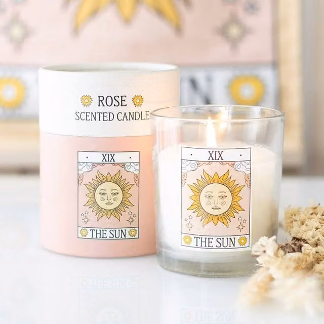 Uniqueful The Sun Vintage Tarot Rose Votive Candle in Pink