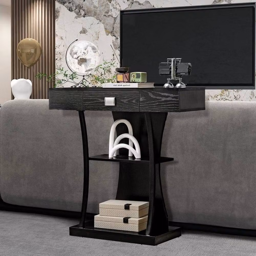 KORVIXA Modern Black Metal Console Table and Narrow Sofa Side Table – 3