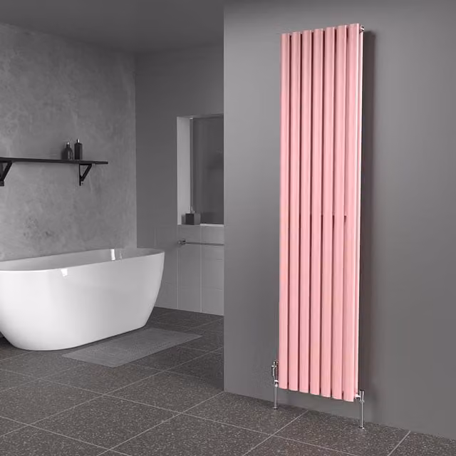 Lux Heat Oval Coloured Vertical Radiator in Pastel Pink, H 180 cm x W 42 cm