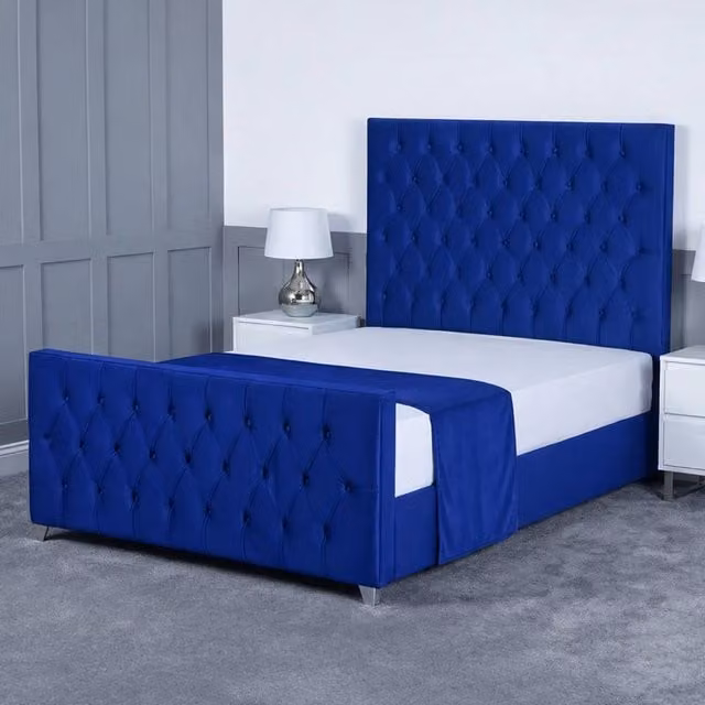 Living Comfort Bedz Vertex Blue Velvet Upholstered Gas Lift Storage Bed, W/D/H: 180 x 200 cm – 1