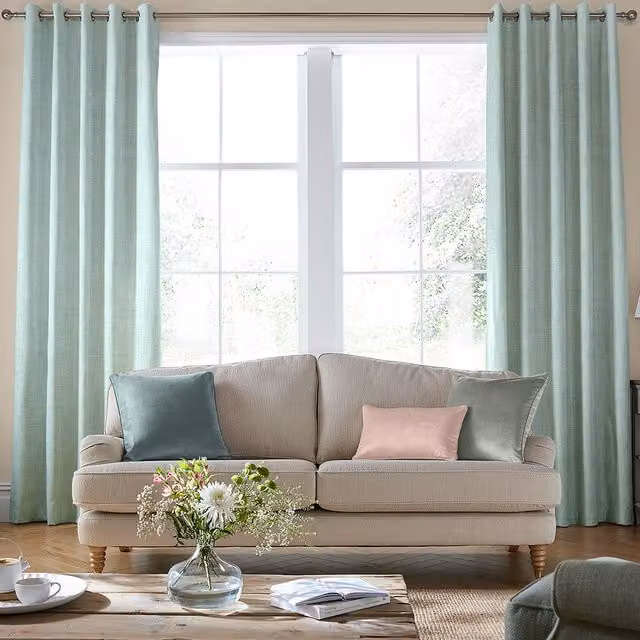 Laura Ashley Easton Made to Measure Blackout Eyelet Curtains in Duckegg Blue and Green