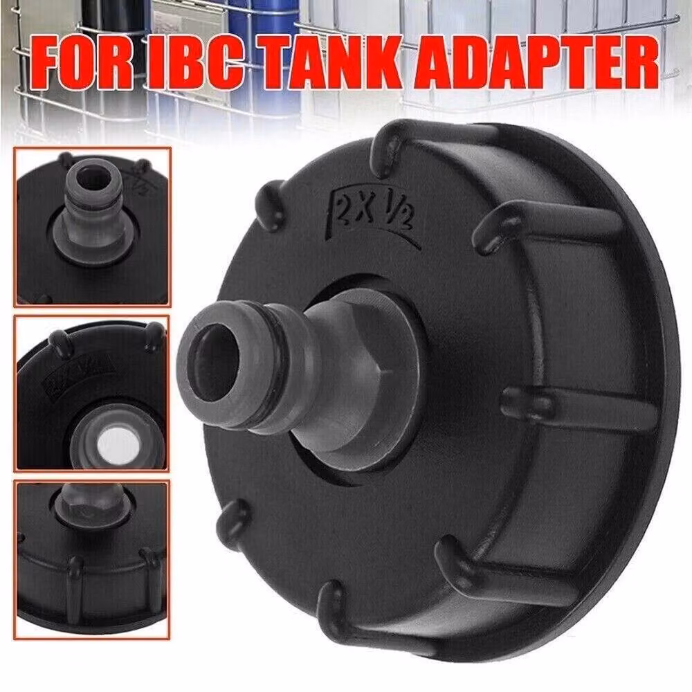 VOGREX Black Plastic 2 inch IBC Tank Adapter Hose Lock Tap Connector with Flow Control – 2