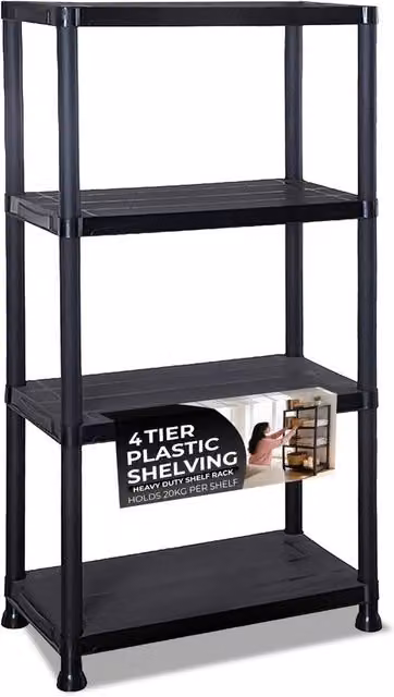 Crystals 4 Tier Plastic Home Storage Unit and Garage Organiser Rack in Black, Width: 60 cm – 1