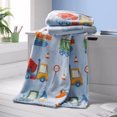 Catherine Lansfield Digger Dreams Kids Fleece Throw Blue W/D/H: 130 x 170 cm