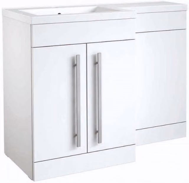 Clifton White Left Hand 2 Door Combo Unit with L Shape Basin, Width: 110 cm