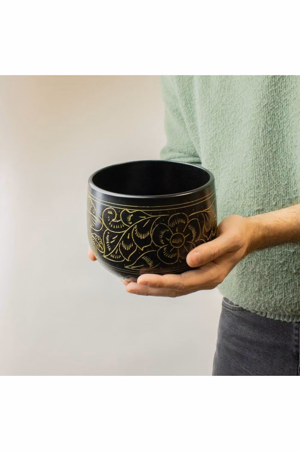 KDMD Magic Mushroom Cauldron Singing Bowl in Black and Gold, Diameter: 15 cm – 2