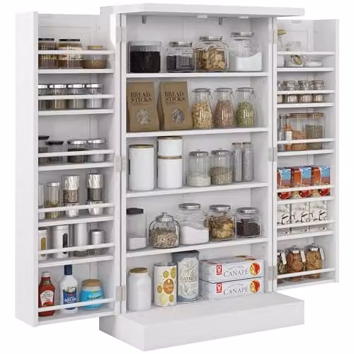 HOMCOM White Freestanding Kitchen Pantry Cabinet with Hinged Doors, W/D/H: 60 x 30 x 104 cm