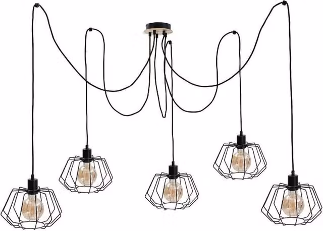 Netlighting Soho Cluster Pendant Ceiling Light in Black and Wood with 5x E27 Sockets