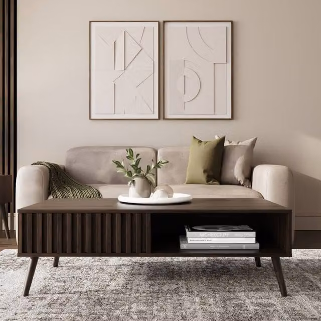 GFW Rowan Mid-Century Rectangular Coffee Table in Walnut Brown – 1