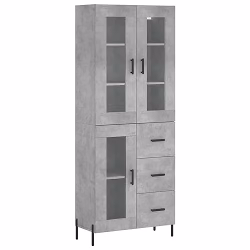 vidaXL Modern Highboard in Grey with Glass Doors and Internal Shelves, W/D/H: 69.5 x 34 x 180 cm
