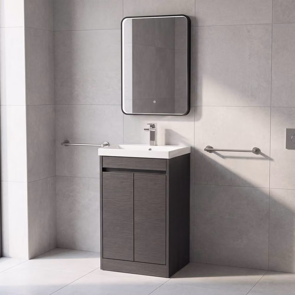 Balterley Chartley 2 Door Floor Standing Bathroom Vanity Unit with Basin and LED Lighting, Graphite Grey, W/D/H: 52 x 39.5 x 83.5 cm – 2