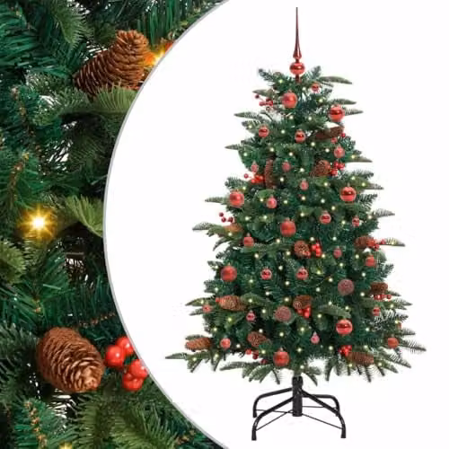 vidaXL Artificial Christmas Tree with 150 LEDs and Stand, Green, Height: 150 cm