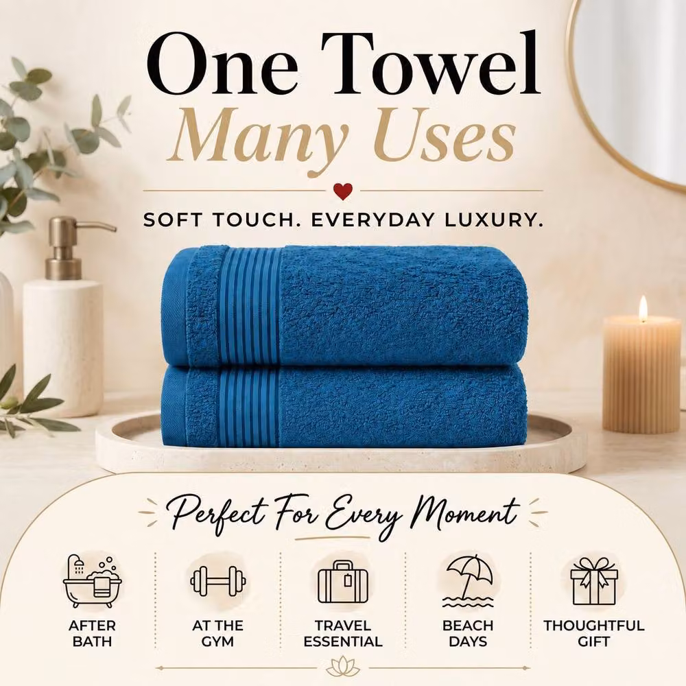 Pamposh Petrol Cotton Terry Towel Set of 6 with Border – 8