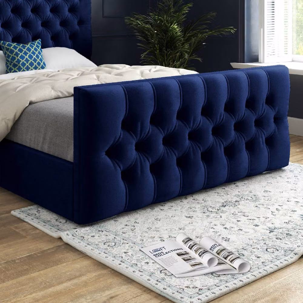 KDMD Rothwell Blue Velvet Upholstered Chesterfield Bed Frame, W/D/H: 140 x 200 x 137 cm – 5