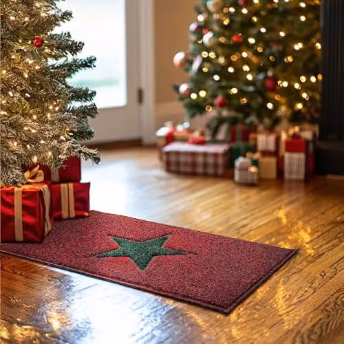 Nicoman Christmas Star PVC Spaghetti Doormat in Red and Green, W/D: 90 x 60 cm – 3