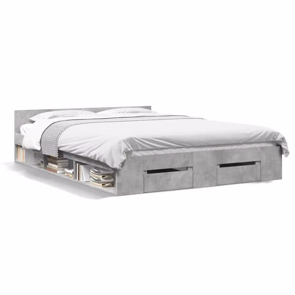 Berkfield Home Modern Bed Frame with Drawers in Concrete Grey, W/D/H: 140 x 200 cm – 2