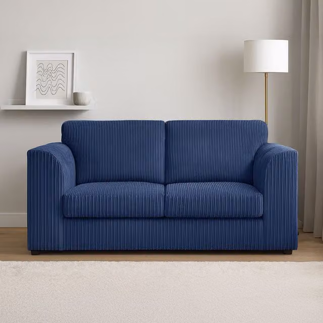 Furnishings For Less UK Luxor Jumbo Cord Fabric 2 Seater Fullback Sofa in Blue