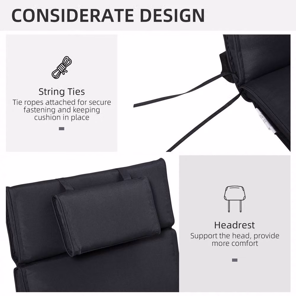 NESTLUNE Black Rectangular Garden Sun Lounger Cushion, W: 100 cm, H: 15 cm – 4