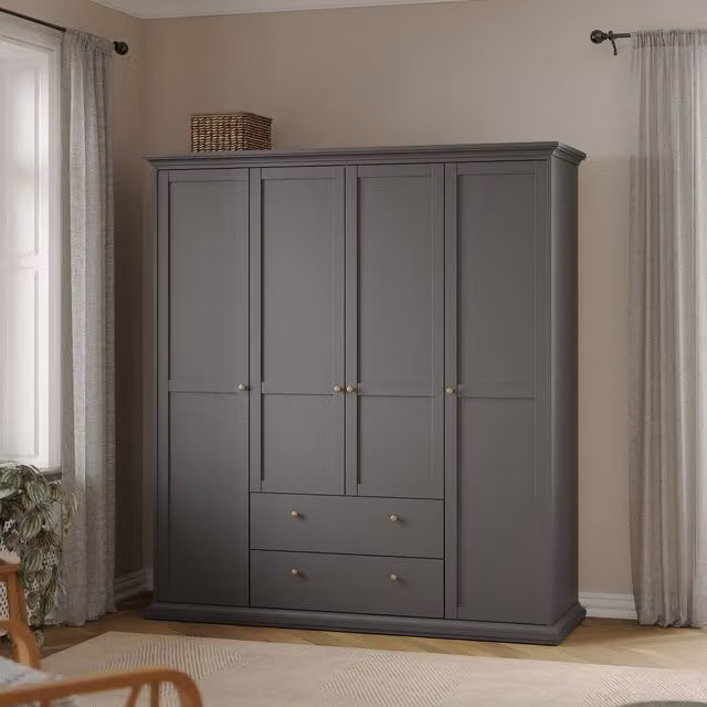 Jonas & James Belleville Wardrobe with Four Hinged Doors and Two Drawers in Matt Grey