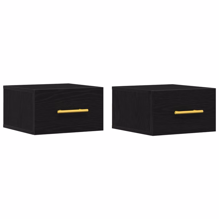 Berkfield Home Set of 2 Wall-Mounted Bedside Cabinets in Black Oak, W/D/H: 35 x 35 x 20 cm