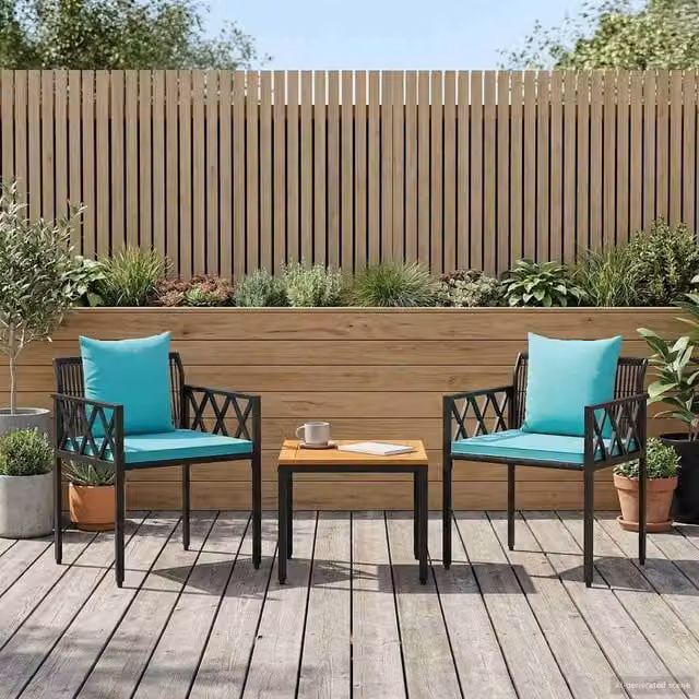 Berkfield Home 3 Piece Outdoor Furniture Set in Black and Turquoise Poly Rattan