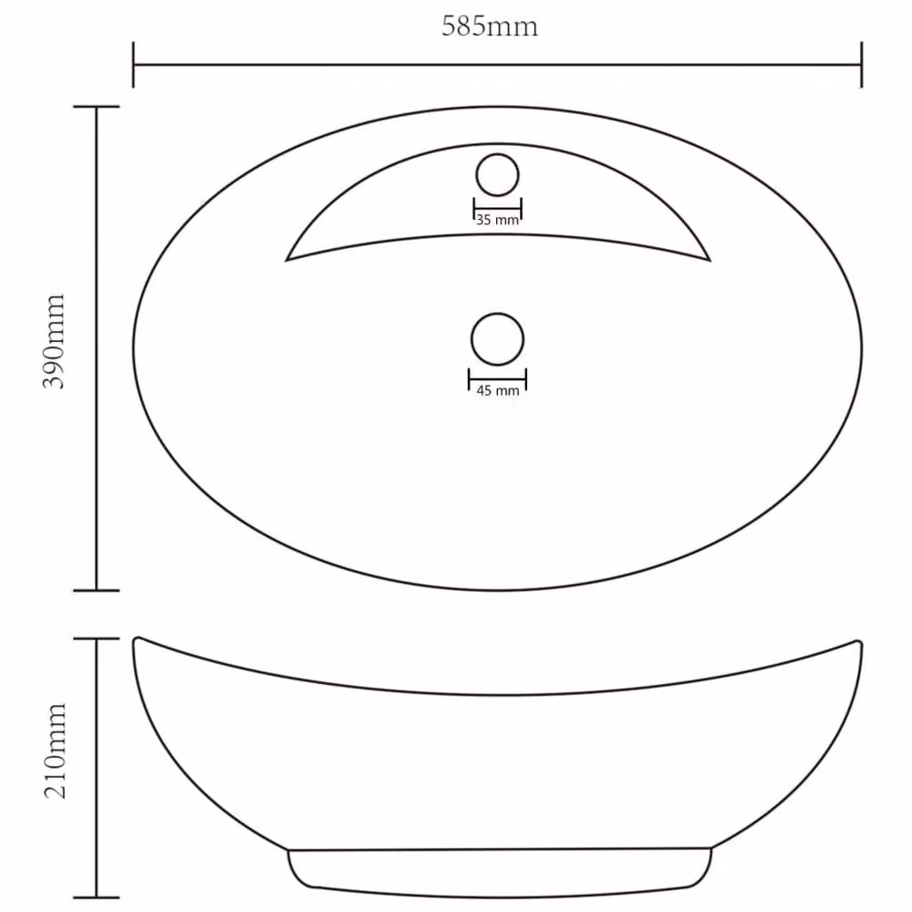 Berkfield Home Oval Ceramic Countertop Basin with Overflow in Matt Dark Grey W: 58.5 cm, D: 39 cm – 5
