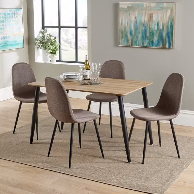 Aspen Rectangular Dining Table and 4 Chair Set in Oak and Brown