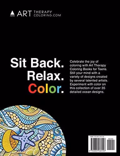 Art Therapy Coloring Ocean Designs Colouring Book for Teens with Sharks, Sea Horses, Fish, Sea Turtles, Crabs, Octopus, Jellyfish, Shells and Swirls – 2