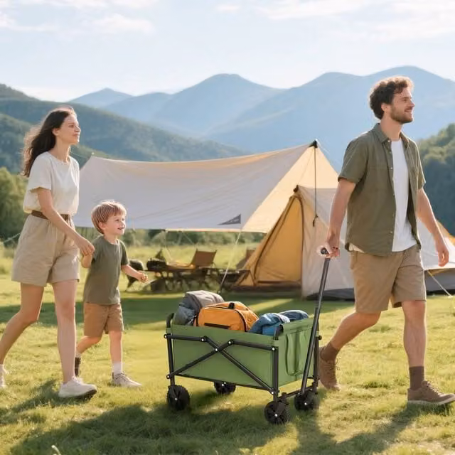 OUTSUNNY 62L Festival Trolley, Green Heavy Duty Folding Cart with 60kg Capacity – 1