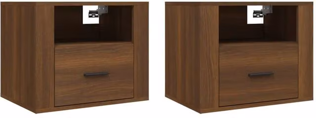 Berkfield Home Set of 2 Wall-mounted Bedside Cabinets in Brown Oak, W: 50 cm, D: 36 cm, H: 40 cm – 1