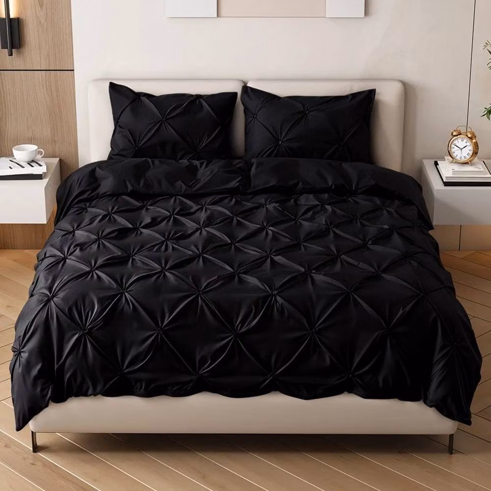 NESTLUNE Black Jacquard 100% Egyptian Cotton Duvet Set with Pillowcases – 3