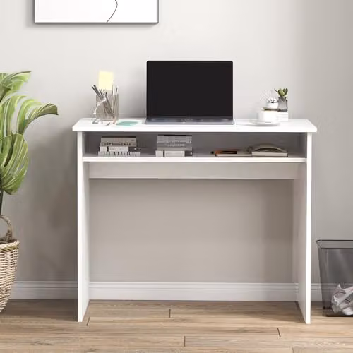HOMCOM Modern Home Office Furniture Set with Desk and Chair in White and Grey – 3