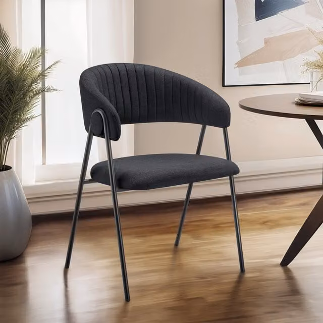 TECTAKE Bedano Dining Chair with Armrests in Black Woven Fabric