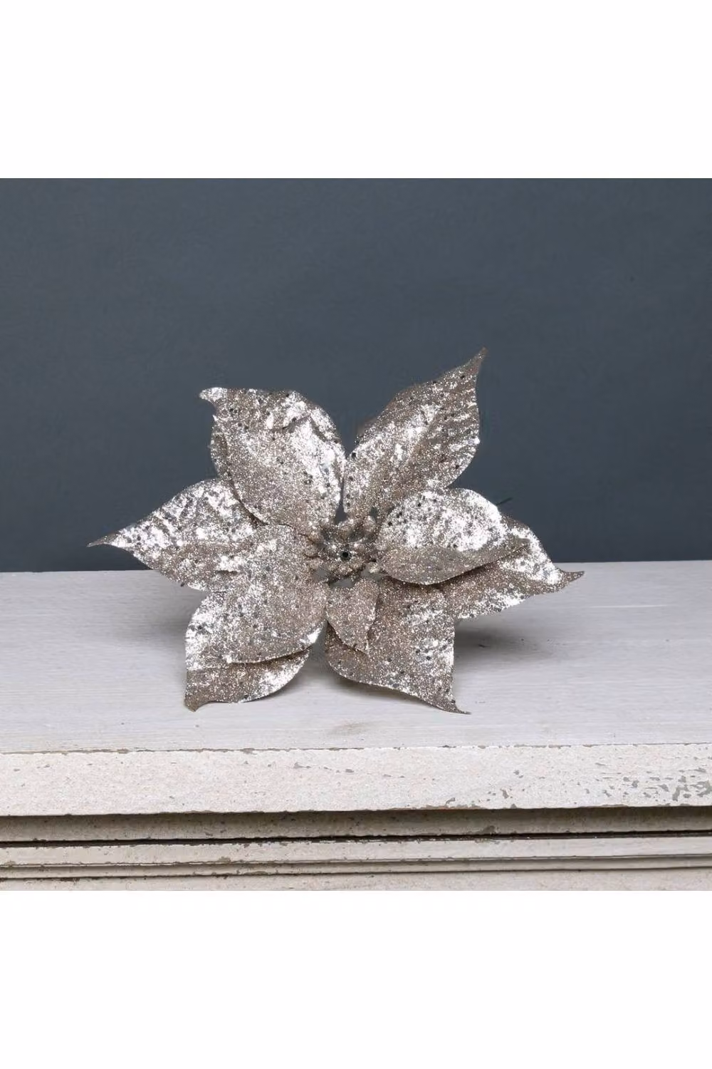 KDMD Champagne Glitter Poinsettia Pick 4 Pack in Silver – 2