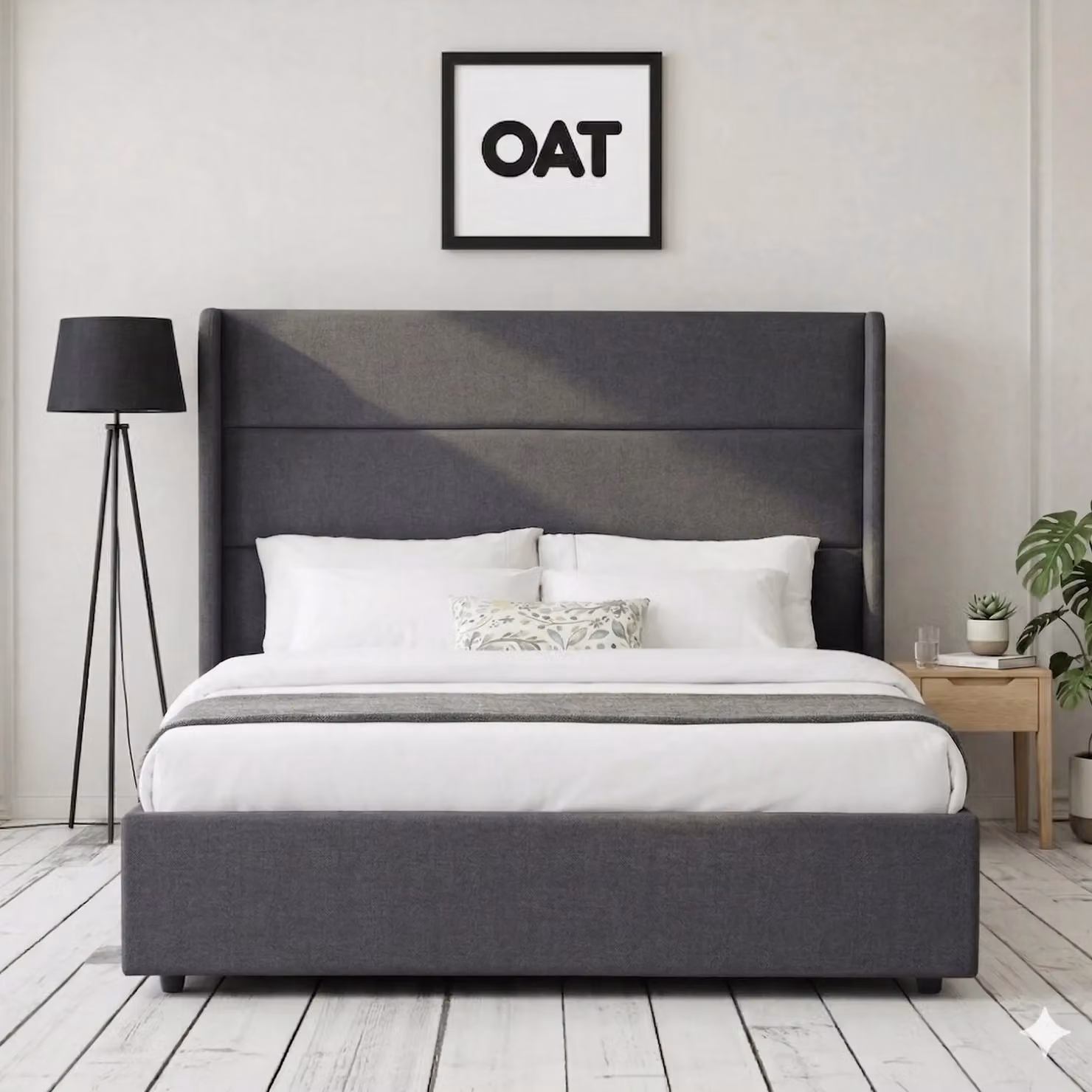 OAT Home Wilmslow Winged Headboard Upholstered Ottoman Storage Bed Frame in Anthracite Grey, W/D/H: 180 x 200 x 166 cm – 2