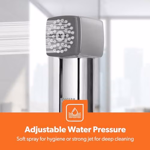 GEEPAS Hand Held Toilet Bidet Sprayer in Chrome Silver with Wall Mounted Holder and Water Hose – 2