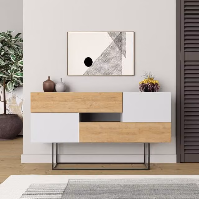 Decortie Modern Sideboard Display Unit in Brown and White