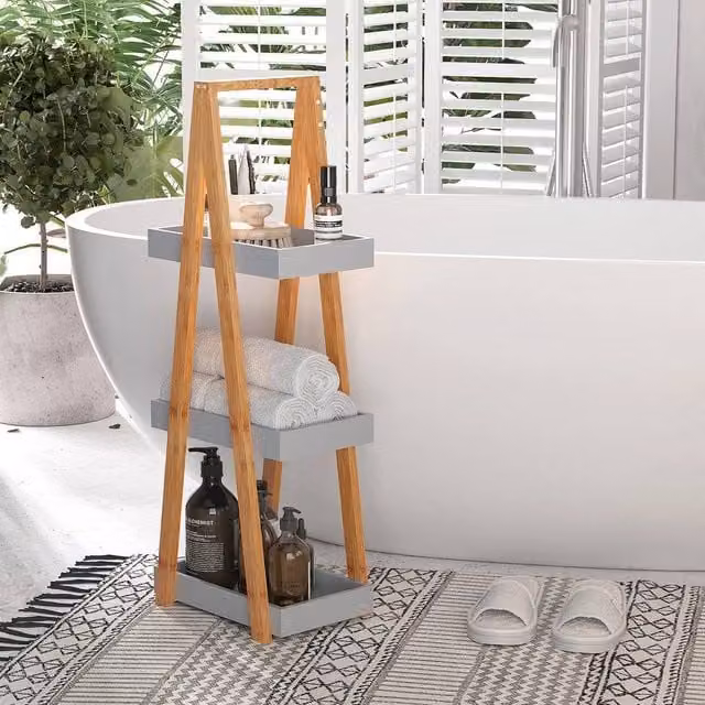 EONLION 3-Tier Brown A-Frame Ladder Bathroom Storage Shelves