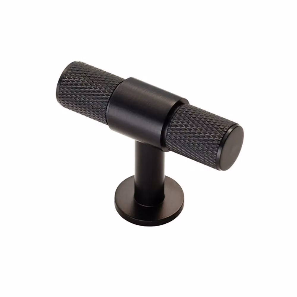 Loops 2-Pack Knurled T-Shape Cupboard Pull Handles in Matt Black, W/D/H: 5.0 x 13.0 x 4.0 cm – 2