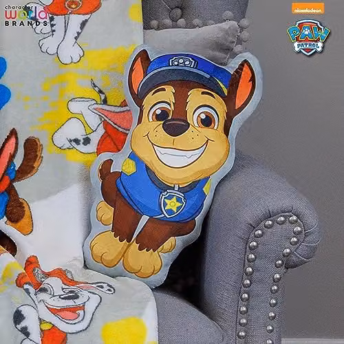 Character World PAW Patrol Chase Shaped Cushion, Super Soft Reversible 2 Sided Multicolour Pillow – 4