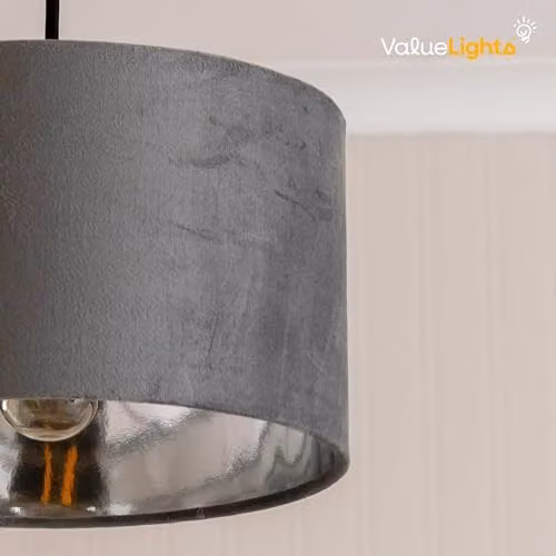 ValueLights Reni Modern Black Velvet Cylinder Drum Ceiling Lamp Shade, Width: 25 cm – 5