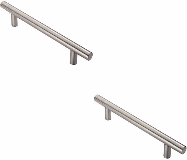 Loops 2x Straight T Bar Pull Handles in Brushed Satin Stainless Steel, Silver, Fixing Centres: 600 mm, Size: 775 x 30 mm