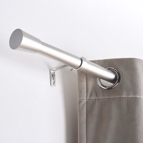 OHS Silver Extendable Metal Curtain Pole with Trumpet Finials and Brackets, 120 to 220 cm