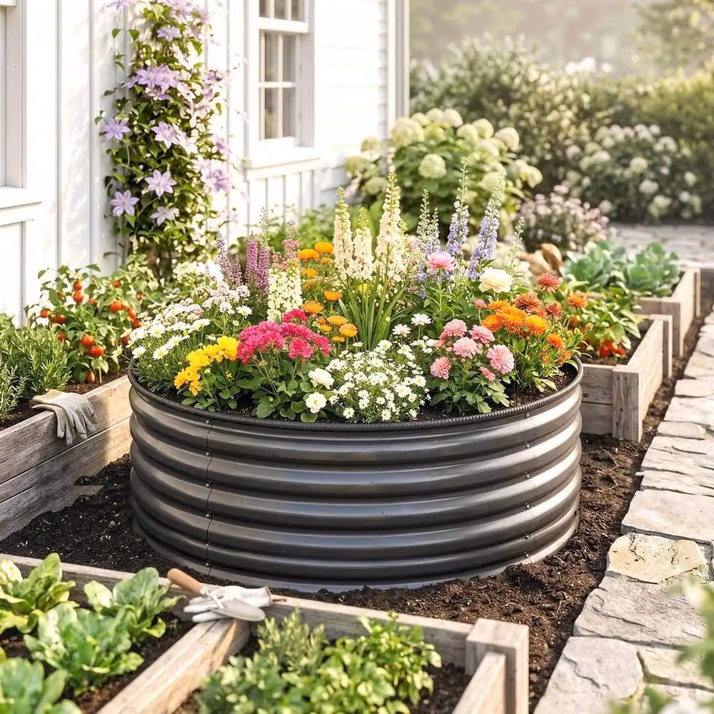 Kelvenix Galvanised Steel Planter Tub in Dark Grey, W/D/H: 120 x 120 x 43 cm – 4