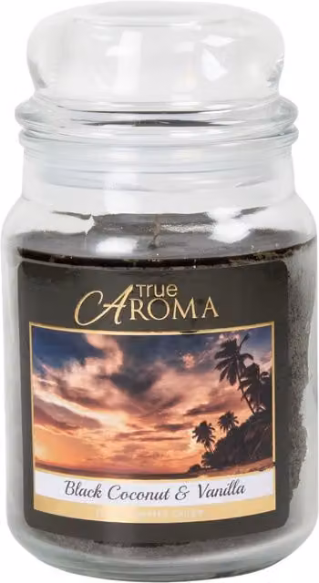 True Aroma Black Coconut and Vanilla Large Glass Mason Jar Candle