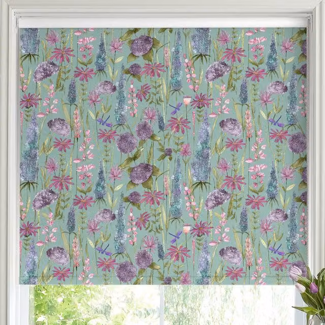 Voyage Florabunda Made to Measure Blackout Roller Blind in Green, Blue and Multicolour Floral Design