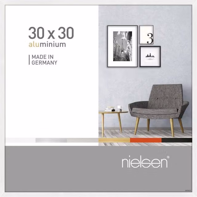 Nielsen Design Pixel Modern Square Picture Frame in White with Metal and Glass, W/D/H: 30 x 30 x 2.51 cm