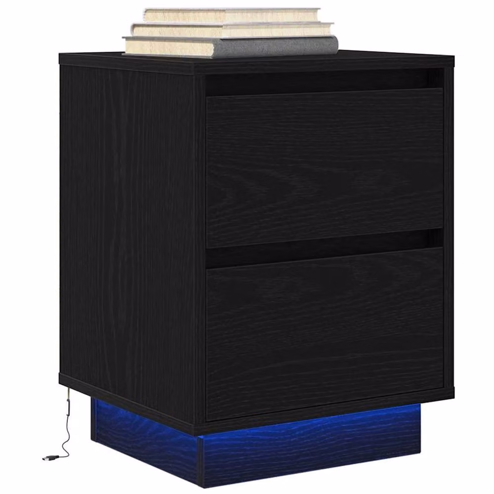 Berkfield Home Bedside Cabinet with Integrated LED Lights, Black, W/D/H: 38 x 34 x 50 cm – 2